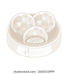 Vector Illustration Logo Line art Korean Street Food Steamed Bun Hoppang or Jjinppang