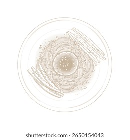 Vector Illustration Logo line art Top View Yukhoe Korean Beef Tartare