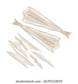 Vektorgrafik Logo Linie Kunst getrockneter Pollack Fisch oder getrockneter Fisch koreanischer Hwangtae