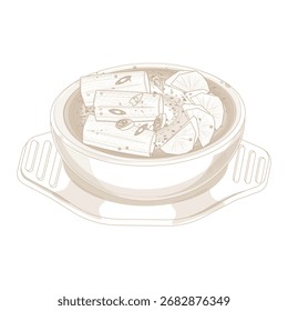 Ilustración vectorial Logotipo Arte de línea Braised Beltfish coreano o Galchi Jorim en un Ttukbaegi