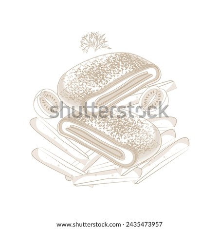 Vector illustration logo Line art Fried Chicken schnitzel cordon or bleu