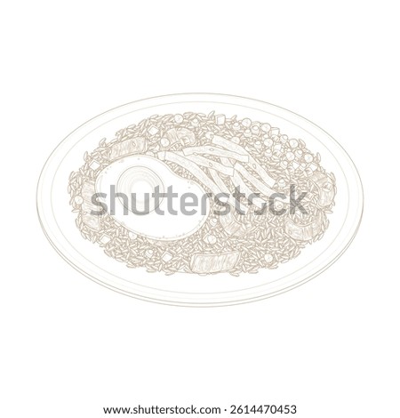 Vector Illustration Logo Line art Kimchi Fried Rice on a Plate