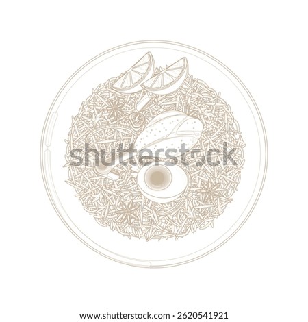 Vector Illustration Logo Line art Top View Chicken Biryani Indian Food