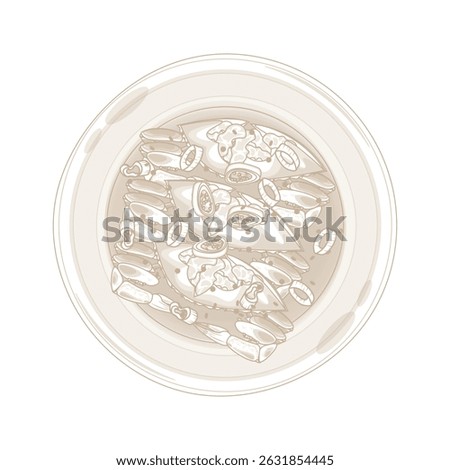 Vector Illustration logo line art Top View Ganjang Gejang or Raw Crabs Marinated in Soy Sauce