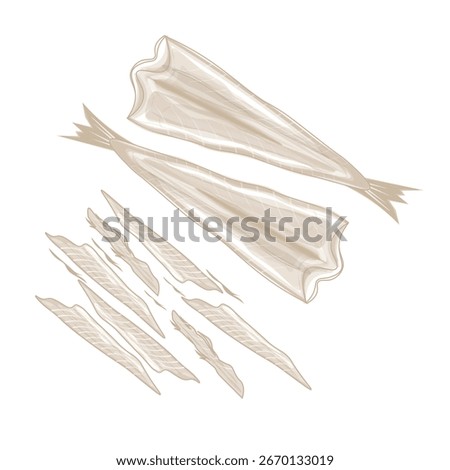 Vector Illustration Logo Line art dried pollack fish or dried Fish Korean Hwangtae