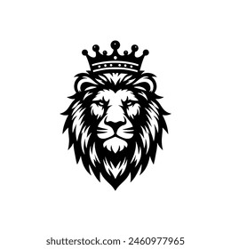 Vector illustration of a logo of a lion head wearing a crown