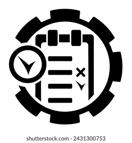 Ilustración vectorial, logotipo, icono de lista y rueda dentada. 