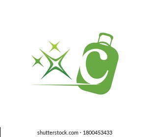 A vector illustration logo of Luggage and shine star monogram initial letter C logo sign with green color shade 