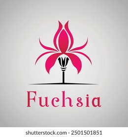 A vector illustration and logo of a majestic fuchsia flower with a magenta, pink, purple gradient, paired with cool, matching font in the same colors. Ideal for vibrant and elegant designs.
