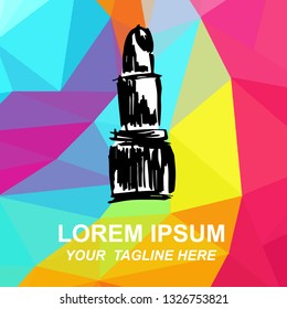 Vector Illustration Logo of Make-up Lipstick with Geometric Polygon Background for Isolated Graphic Design Outline, Sign, Symbol and more
