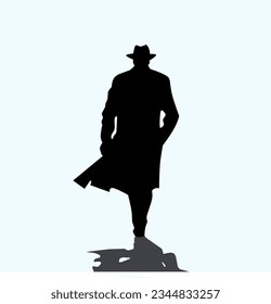 Vector illustration logo of a man in a hat walking in black and white