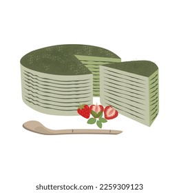 Logotipo De Ilustración Del Vector Cortar El Sabor Del Té Verde De Las Crepes Mille Y Listo Para Servir