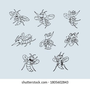 A vector illustration logo of Mosquitos Outline Art Sign  in black color