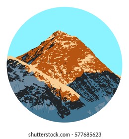 Vector Illustration Logo Of Mount Everest 8,848 M Sunset Colored 