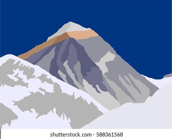 Vector Illustration Logo Of Mount Everest 8,848 M, Geological Structure, Sagarmatha National Park, Khumbu Valley, Nepal