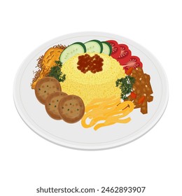 Logo de la Ilustración vectorial Nasi Kuning o arroz amarillo o arroz de cúrcuma en un plato