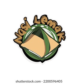 Vector Illustration Logo. Nasi Lemak Wrapped With Banana Leaf Isolated On White Background. Nasi Lemak Is A Malay Cuisine Dish Consisting Of Fragrant Rice Cooked In Coconut Milk And Pandan Leaf.