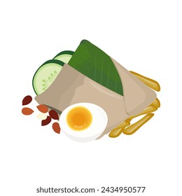 Vector illustration logo of Nasi Lemak wrapper with separate side dishes