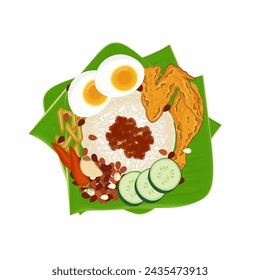 Vector illustration logo Nasi Lemak on banana leaf