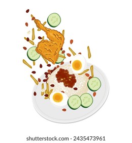 Vector illustration logo Nasi Lemak levitation on a plate
