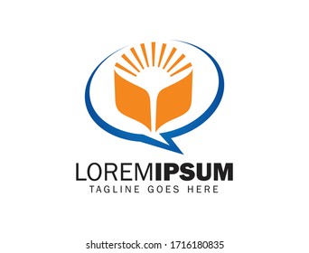 A vector Illustration Logo of opened book and bubble chat symbol in blue and orange color 