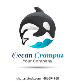 Vector illustration. Logo orca whale. Isolated white background. Grampus. Killer . The concept of protection whales. design . Template for your business company. Creative abstract colorful.