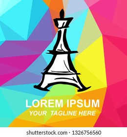 Vector Illustration Logo of Paris Eiffel Tower with Geometric Polygon Background for Isolated Graphic Design Outline, Sign, Symbol and more