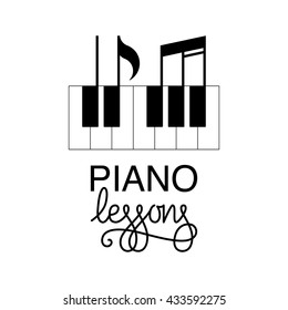 Vector illustration of logo for piano lessons or concerts, or music store, etc. Custom lettering with flourishes