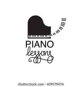 Vector illustration of logo for piano lessons or concerts, or music store, etc. Custom lettering with flourishes