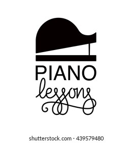 Vector illustration of logo for piano lessons or concerts, or music store, etc. Custom lettering with flourishes