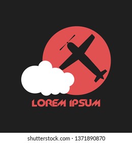 Vector illustration of the logo of the plane on the background of the red sun