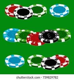 Vector illustration logo for poker chip casino, different playing tokens with shadow gambling. Poker pattern consisting of set colorful chips for gamblings casinos craps. Gambling Casino Chip pokers.