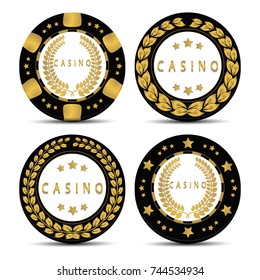 Vector illustration logo for poker chip casino, different playing tokens with shadow gambling. Poker pattern consisting of set colorful chips for gamblings casinos craps. Gambling Casino Chip pokers.