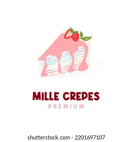 Vector illustration logo of rainbow mille crepes with melted strawberry syrup