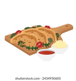 Vector illustration logo Ready to eat Calzone pizza or folded pizza