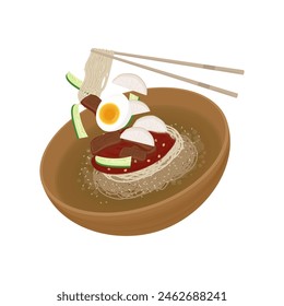 Vector illustration logo ready to eat Korean cold noodles bibim naengmyeon