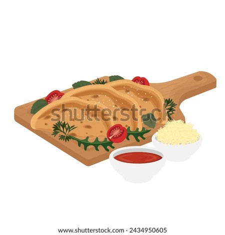 Vector illustration logo Ready to eat Calzone pizza or folded pizza