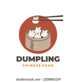 Vektorgrafik-Logo von verzehrfertigen Dim-sum-Gutton-Dumplings mit Stäbchen