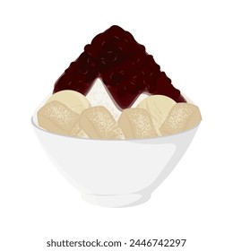 Vector illustration Logo red bean bingsu or pat bingsoo with Rice cake topping 