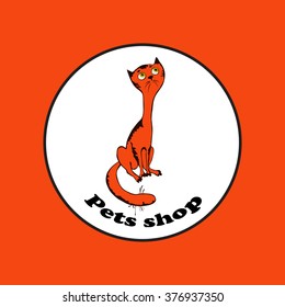 Vector illustration logo, red cat, pet, icon,