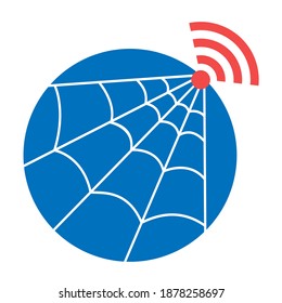Vector illustration logo red internet global weaves a spider web on the earth