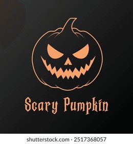 A vector illustration and logo of a scary Halloween pumpkin (jack o lantern) with sharp teeth and an eerie, menacing look. Perfect for spooky designs, holiday-themed visuals and in Halloween.