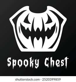 A vector illustration and logo of a scary white chest with sharp teeth and an eerie laugh, reminiscent of a pumpkin, perfect for Halloween-themed designs and spooky decorations.