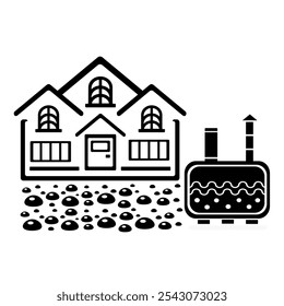 Ilustración vectorial, logotipo, icono de tanque séptico. Aislado en un fondo blanco.	
