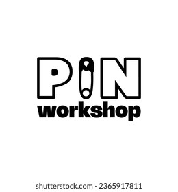 Ilustración vectorial, Logo del taller de costura sobre fondo blanco. taller de alfileres con membrete, para la decoración de puntos de servicio de costura