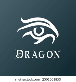 Una Ilustración vectorial y el logotipo de un ojo de dragón agudo y majestuoso mirando intensamente. Perfecto para diseños que evocan poder y mística. Con una fuente genial deletreando dragón.