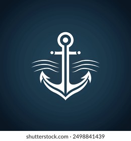 A vector illustration and logo of a ship anchor set against a gradient blue background, combining nautical and modern design elements. Ideal for maritime-themed graphics.