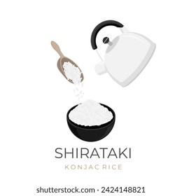 Vector illustration logo of Shirataki rice Konjac Rice that is doused with hot water