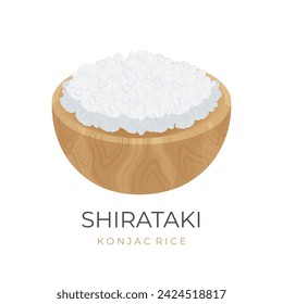 Vector illustration logo Shirataki rice Konjac Rice on a wooden bowl