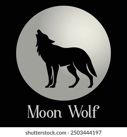 Eine Vektorgrafik und ein Logo der Silhouette eines Wolfs, die gegen einen gradientenfarbenen Mond heult und ein dramatisches und nächtliches Gefühl einfängt. Perfekt für Designs mit Natur und Nachthimmel.